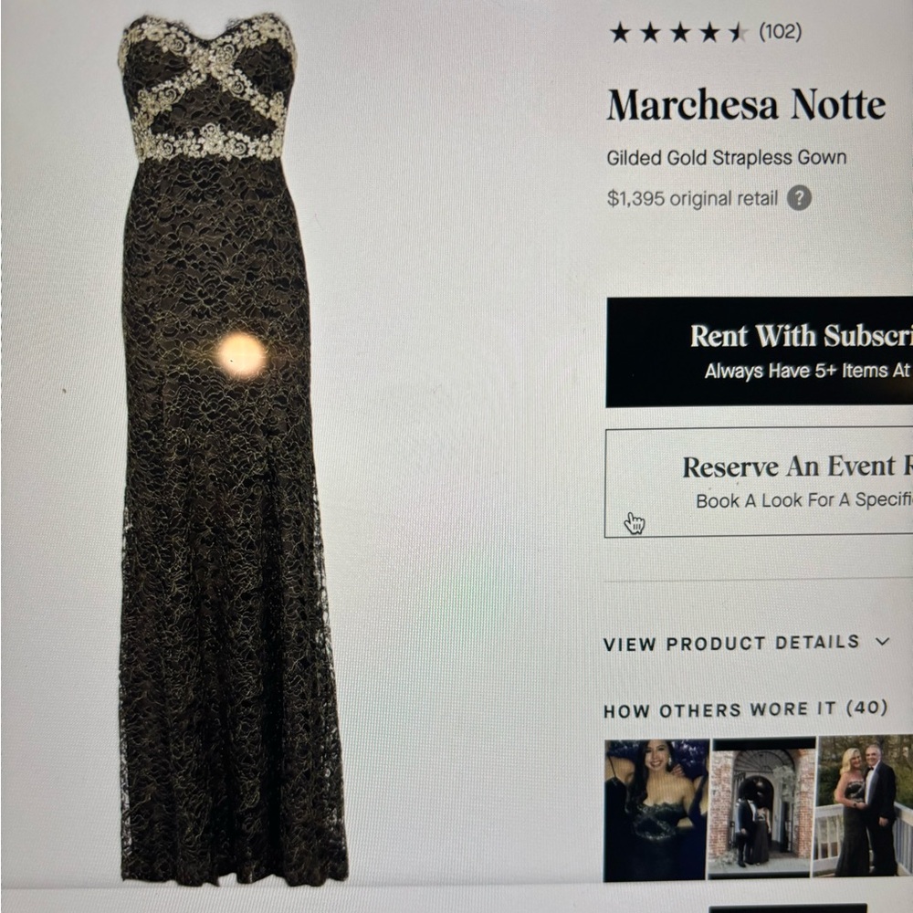 Marchesa Notte
Gilded gold straplesss gown
Size 4